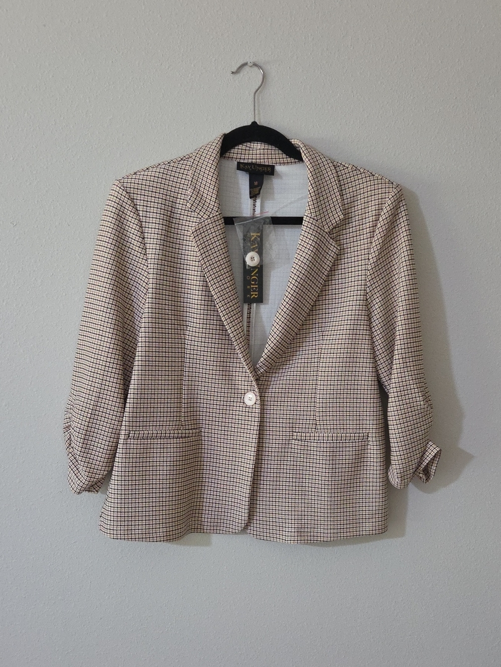 Kay Unger Tan and Black Glen Plaid Single-Button Blazer